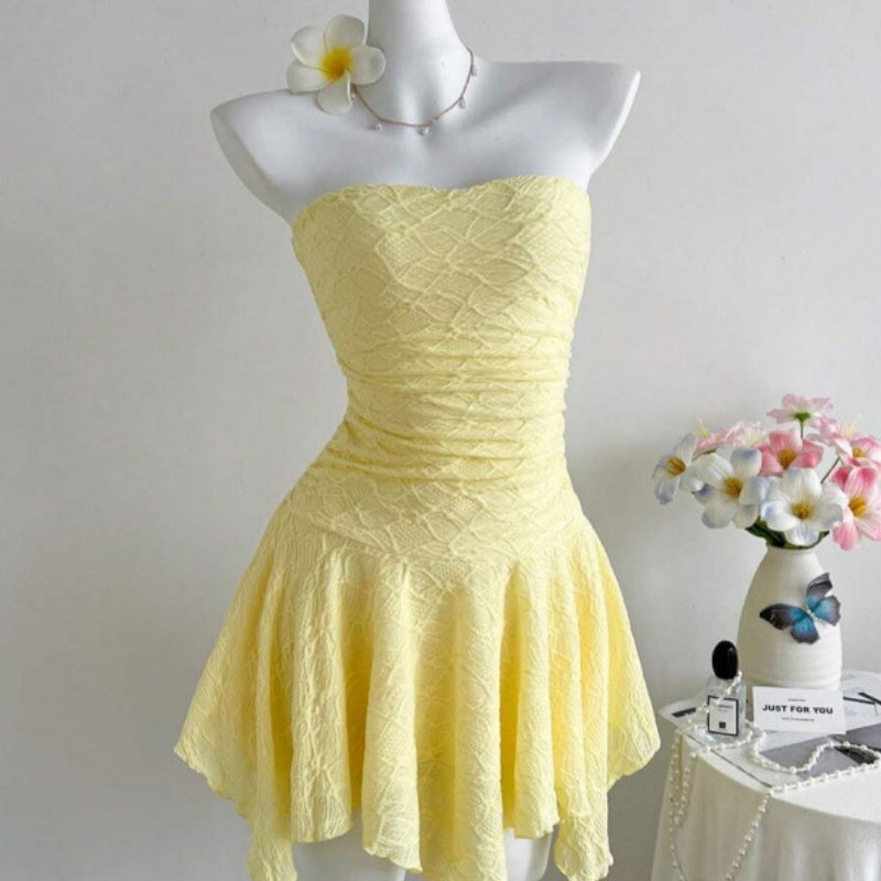 New Lace Panelled Waist Cinching Tube Dress