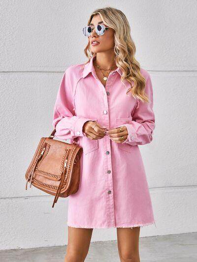 Raw Hem Button Up Denim Dress for Effortless Style
