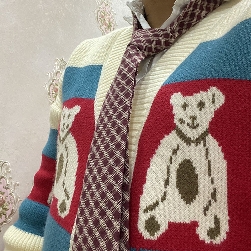 Autumn Winter British Style Knitted Cotton Linen Striped Tie