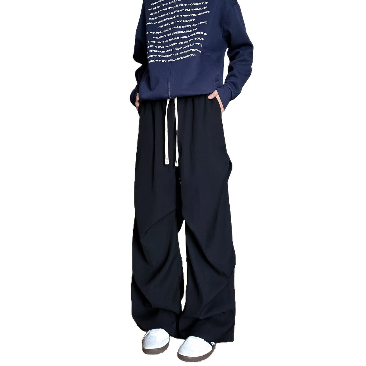 Solid-color Pleated Workwear Mens Straight-leg Loose Wide-leg Versatile Minimalist Drawstring Casual Trousers