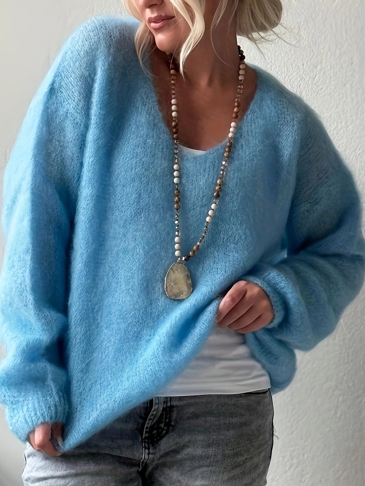 Loose Laid-back Style Soft And Smooth Solid-color Pullover Sweater