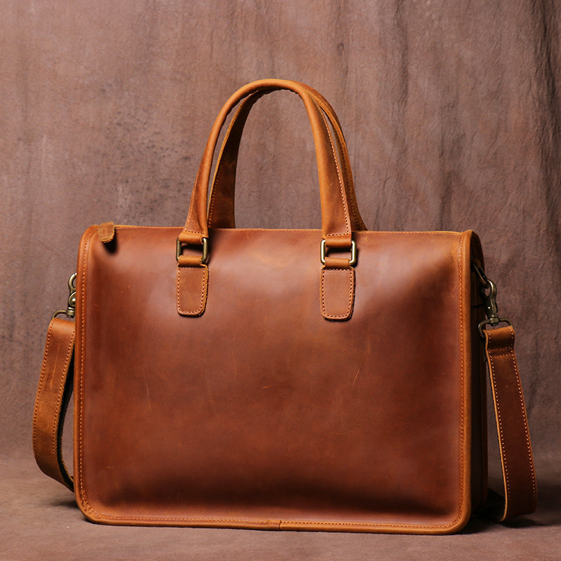 Crazy Horse Leather Men's Laptop Briefcase