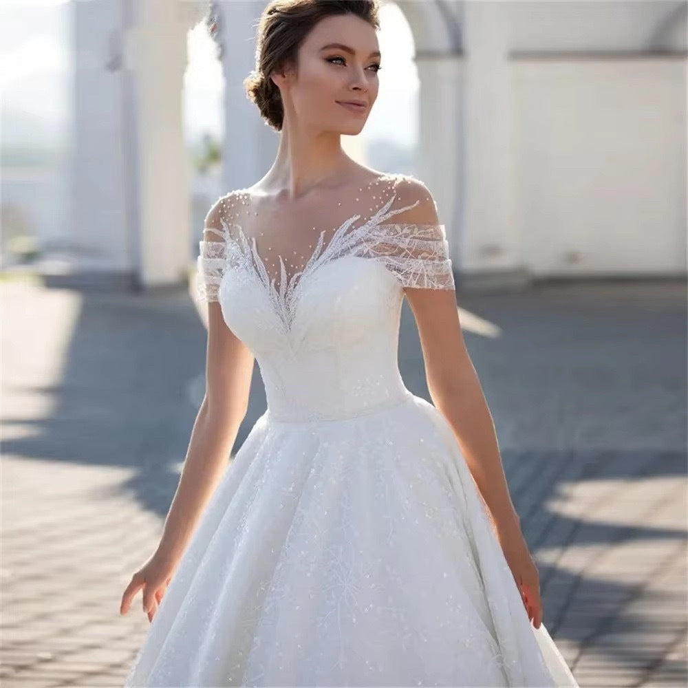 Off-shoulder Light Wedding Dress Bridal Main Yarn Lace Wedding Veil Small Trailing