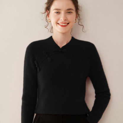 Chinese Cheongsam-Style Frog Button Goat Cashmere Sweater