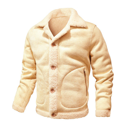 Solid Color Fur Casual Regular Coat Men