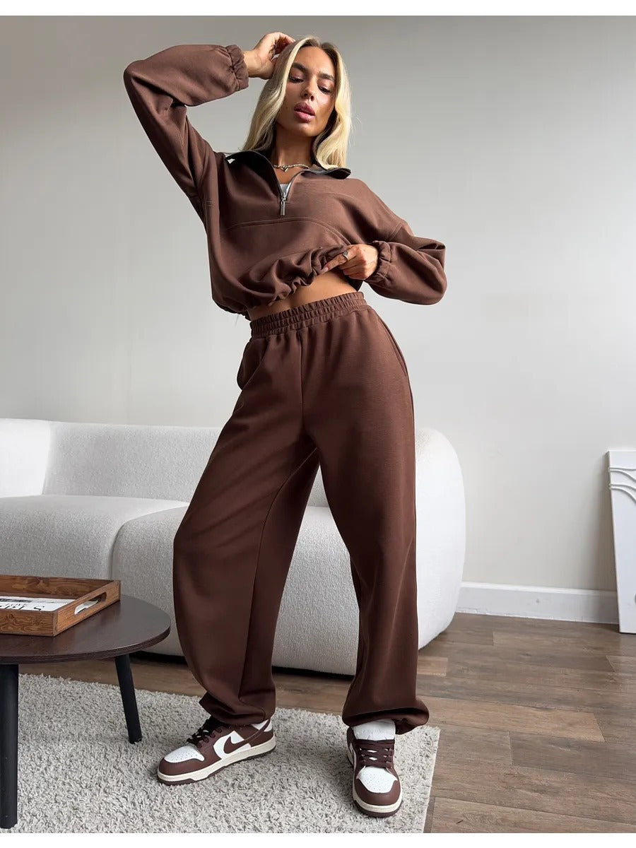 Women's Fleece-lined Sweatshirt And Pants Set