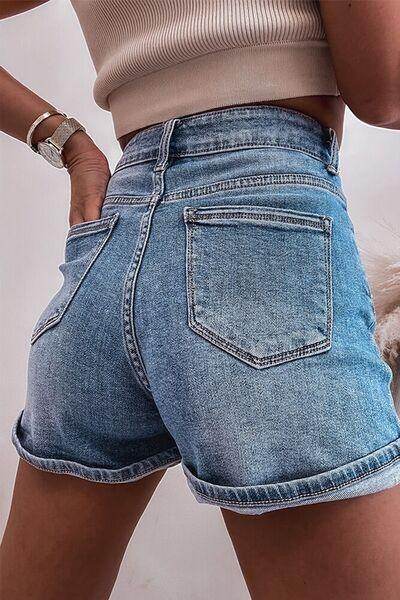 Rhinestone High Waist Denim Shorts for Stylish Summer Wear