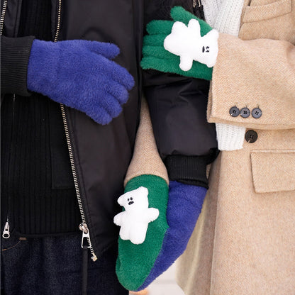 Fleece-lined, Windproof, Cute Cartoon Couple's Wool Gloves
