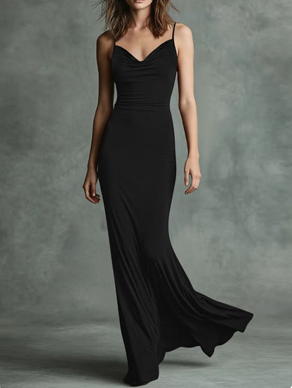 Amazon Cross-border Foreign Trade Summer Off-shoulder Slip Dress, Simple Solid Color Slim-fit Bodycon Fishtail Midi Dress