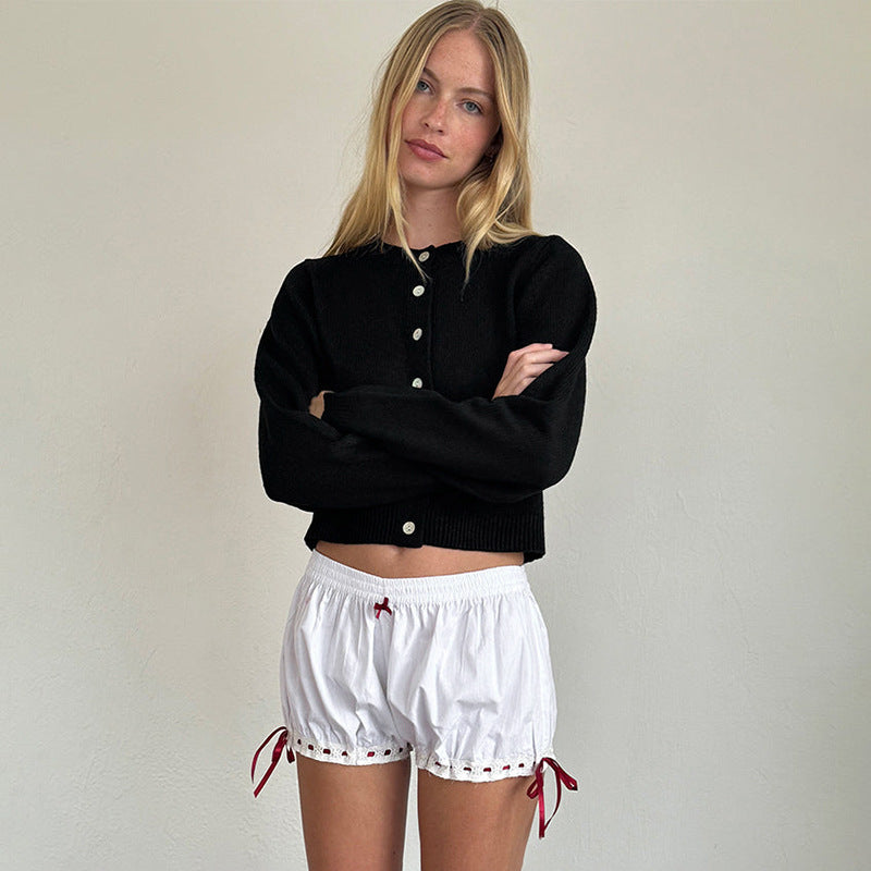 Lace Bow Contrast Color Shorts