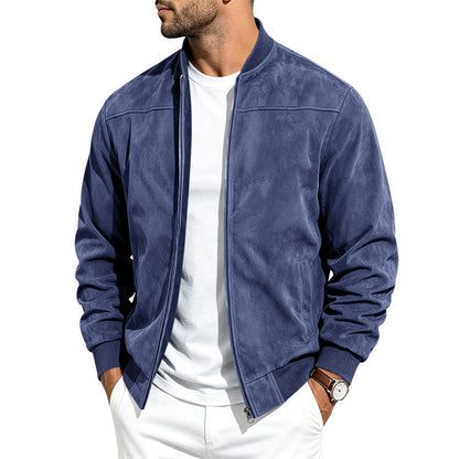 Suede Long Sleeve Zip Up Jacket Men's Casual Outerwear With Full Zip Closure