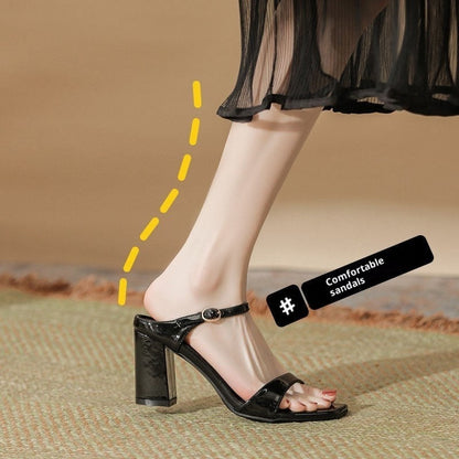 European And American Slippers Thick Heel Solid Color Fish Mouth Slingback Sandals