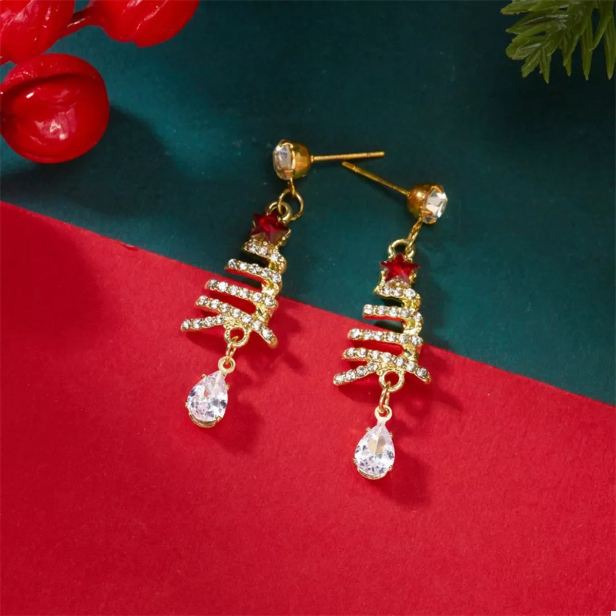 18K Gold-Plated Christmas Tree Earrings