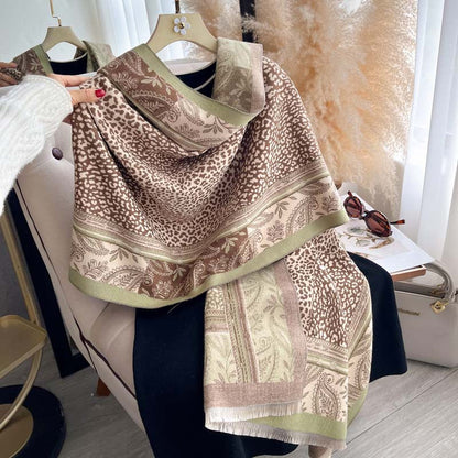Cashew Flower Leopard Print Patchwork Jacquard Reversible Scarf