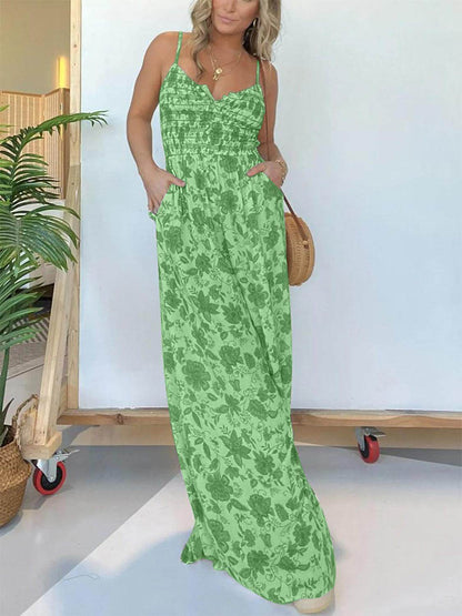 Full Size Printed Spaghetti Strap Wide Leg Jumpsuit for Women
