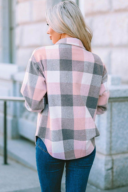 Plaid Button Up Dropped Shoulder Jacket for Women Stylish