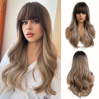 Women's Brown Bangs Long Curly Hair