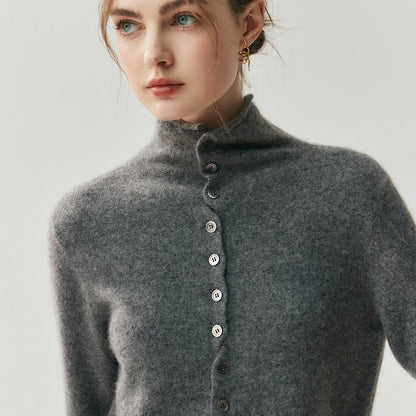 2-Way Convertible High-Neck Buttoned Knit Sweater