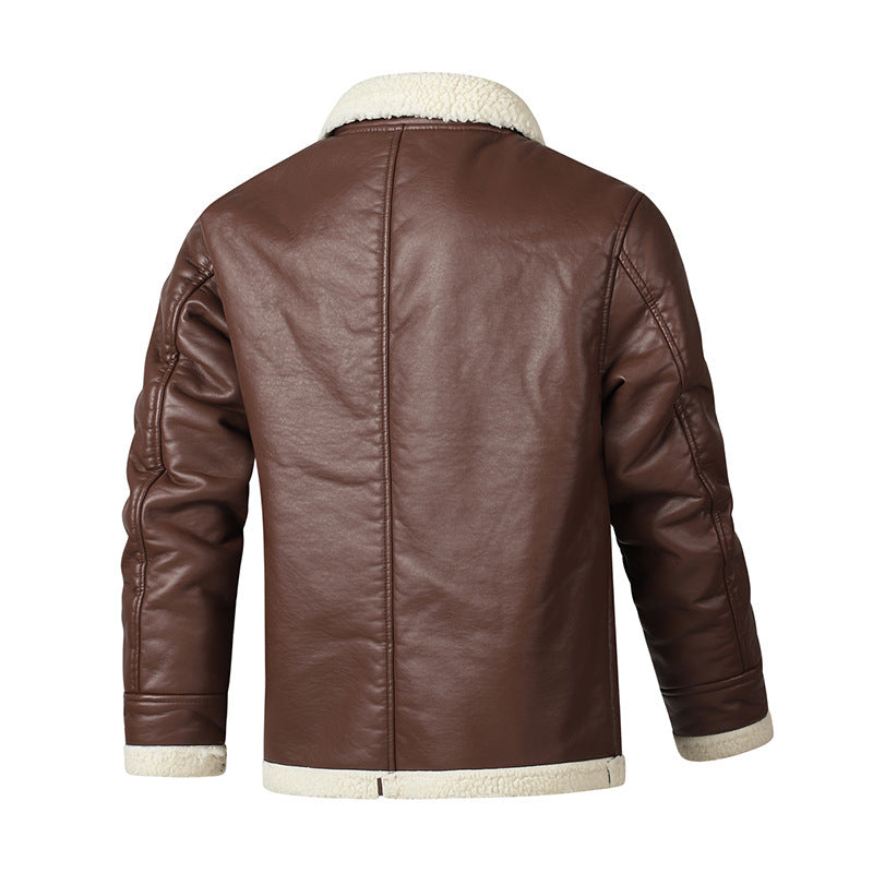 Fleece Lined Extra Thick Leather And Fur Jacket