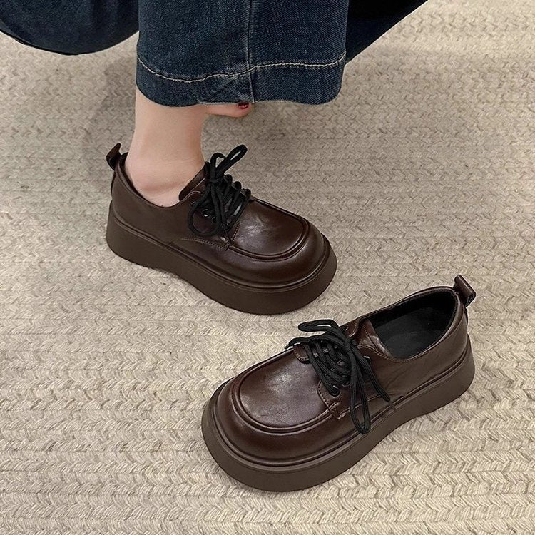 Black Lace-up Leather Shoes Comfortable For Work And Commuting