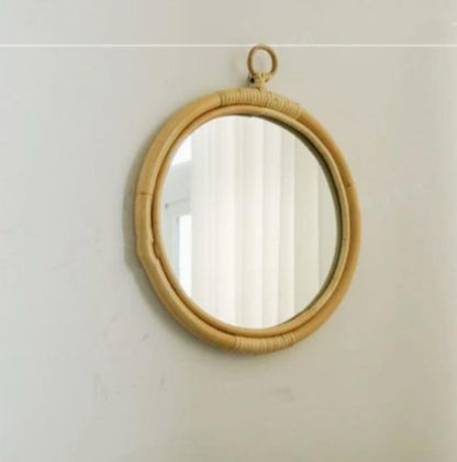Round Vintage Rattan Korean Handmade Makeup Mirror