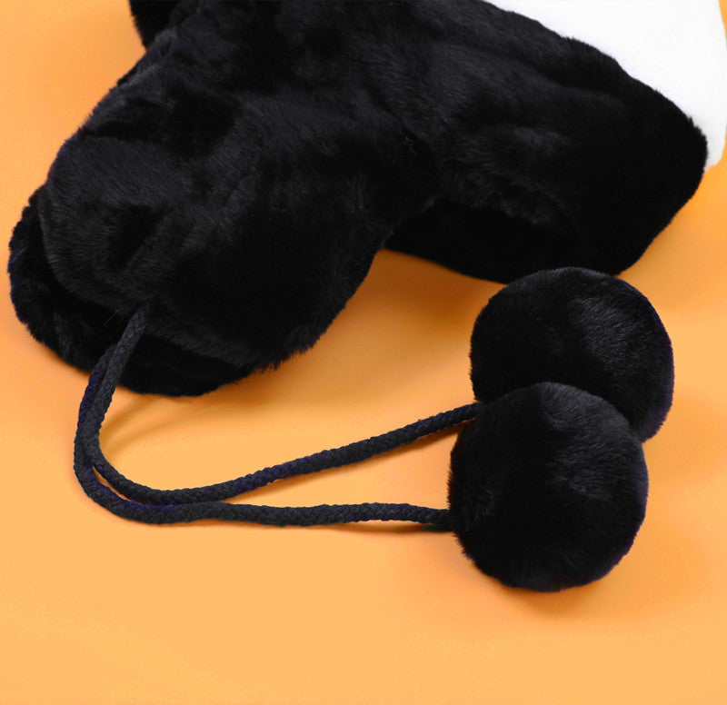 Warm Black And White Panda Plush Hat For Children To Thicken In Winter