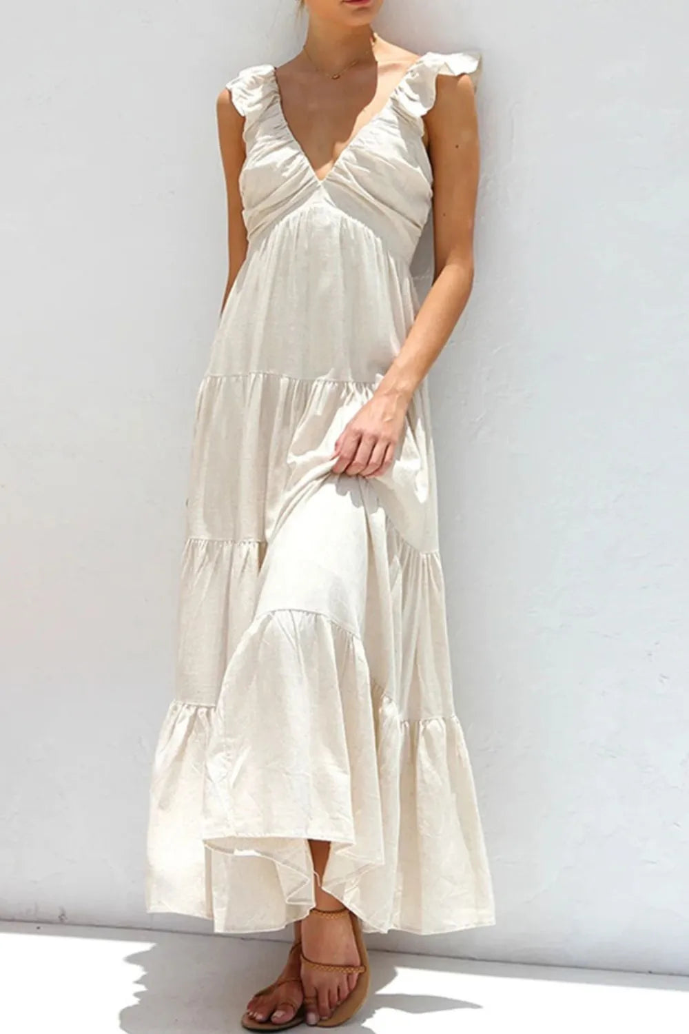 Ruffled V-Neck Tiered Dress