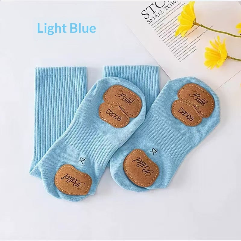 Womens Spring Autumn Dance Socks With Leather Soles Non-slip For Modern Dance Practice