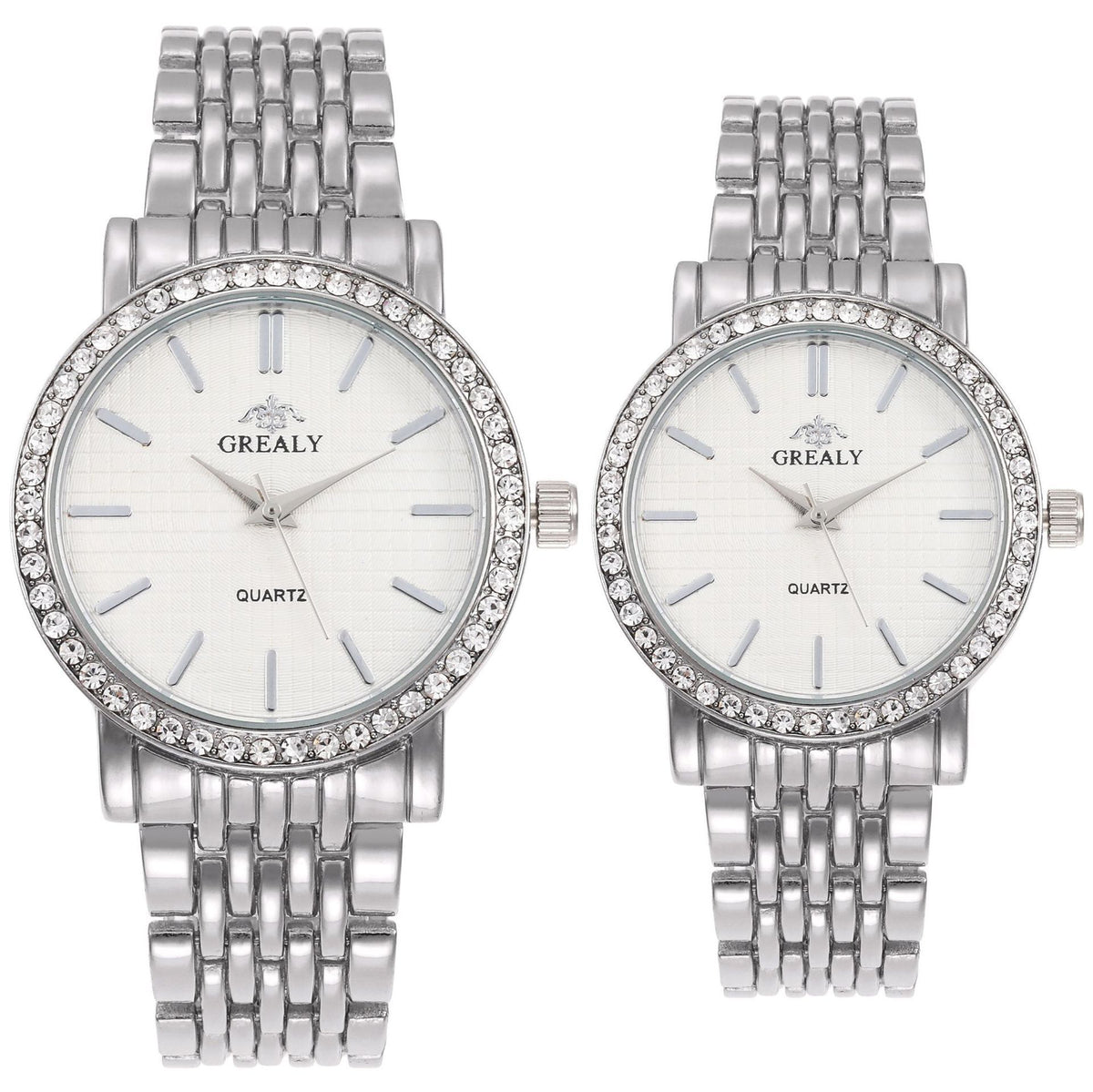 Simple Casual Quartz Watch with Steel Strap and Diamond Detailing