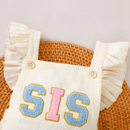 Infant Toddler Towel Embroidery Lace Shoulder Strap Rompers Jumpsuit