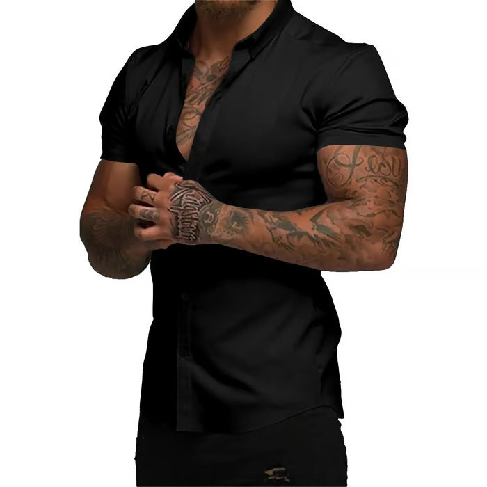 Solid-color Shirt Thin Short-sleeve Shirt For Men