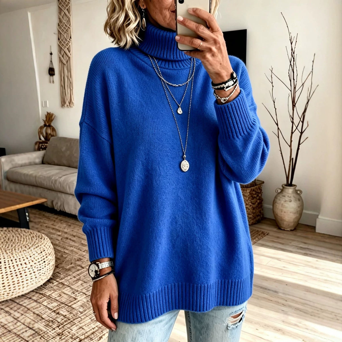 Women's Solid-color Loose-fitting Turtleneck Sweater