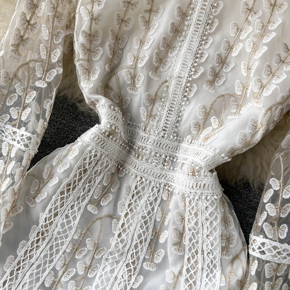 Mesh Embroidery Patchwork Light Luxury Celebrity Dress