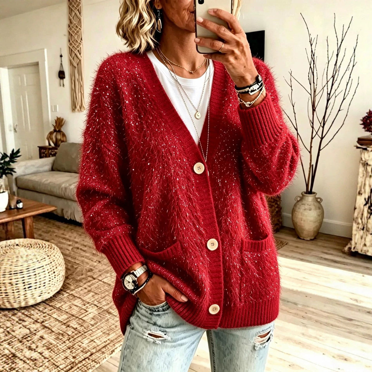 Button-down Knitted Cardigan Sweater Coat For Women