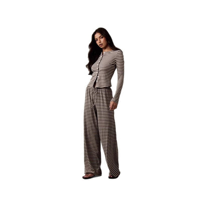 Women's Striped Single-breasted Knit Long-sleeve Pants Set