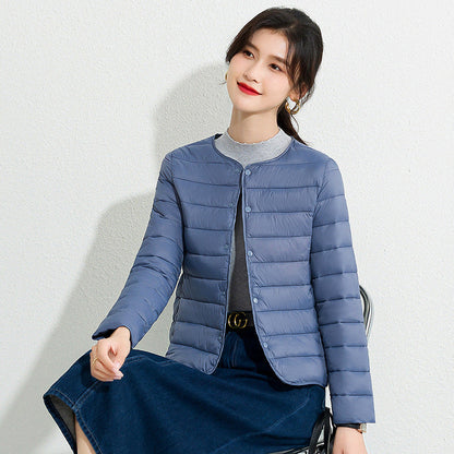 Womens Lightweight Short Crewneck Cotton Liner Jacket
