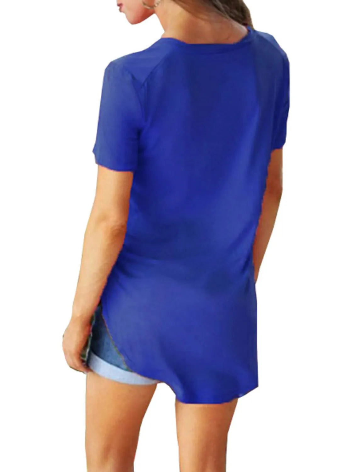 Full Size Solid V-Neck Short Sleeve T-Shirt Plus Size