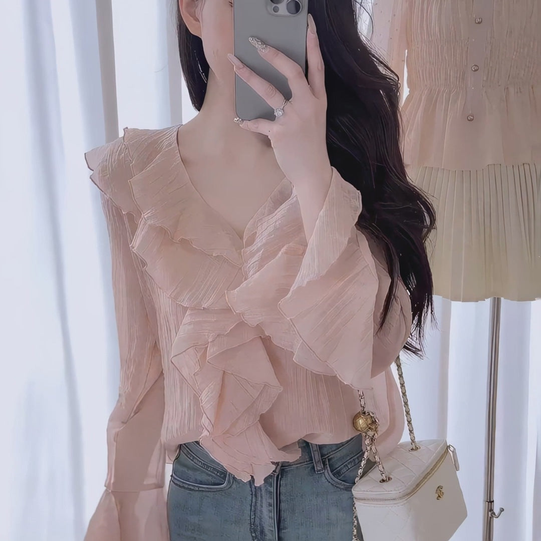 Gentle And Sweet Ruffled-edge Blouse For Women
