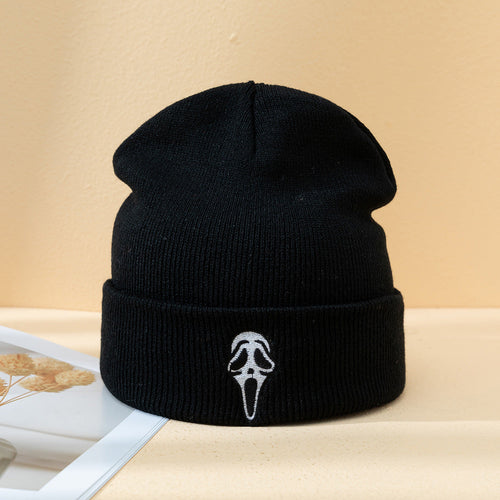Halloween Dark Embroidered Ghost Skeleton Knitted Hat
