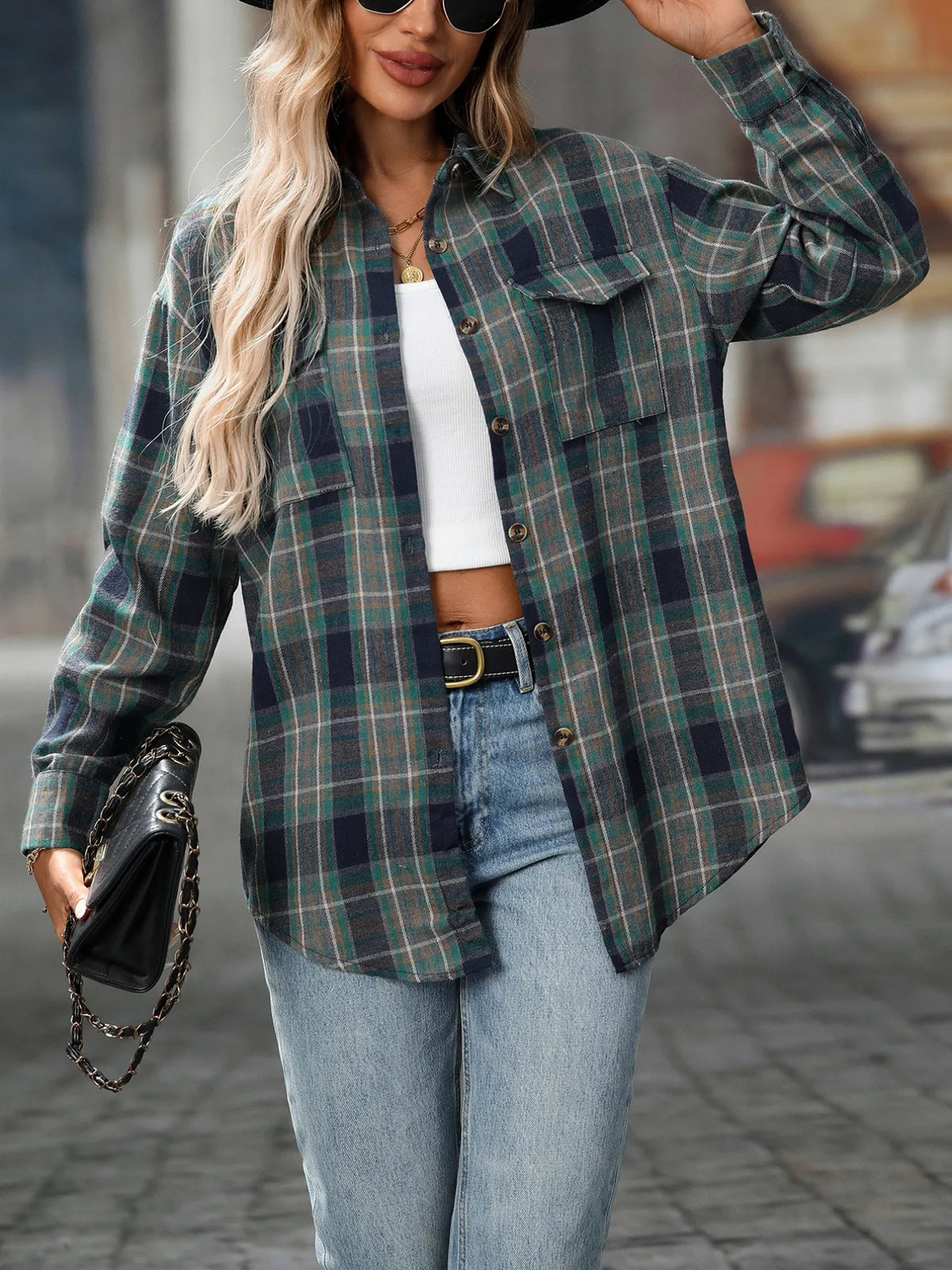 Oversized Plaid Button-Up Shirt
