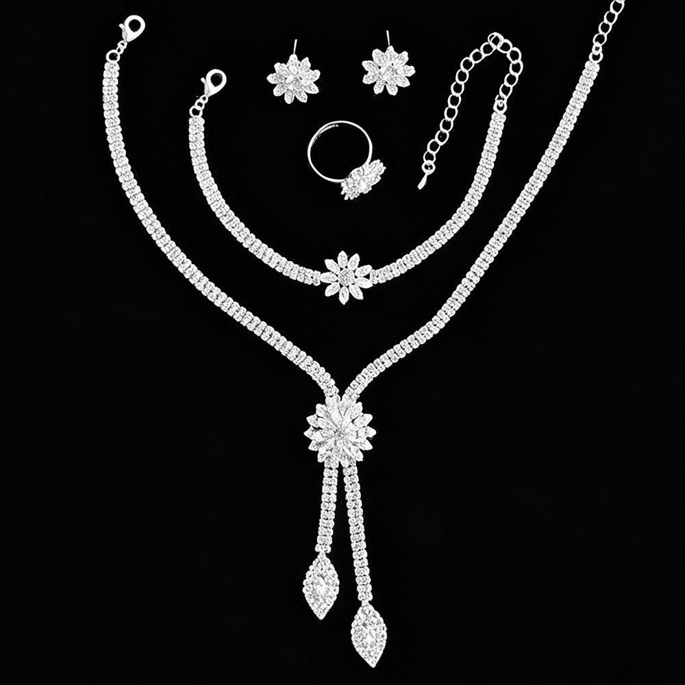 Flower Zircon Necklace Earring Bracelet Three-piece Set