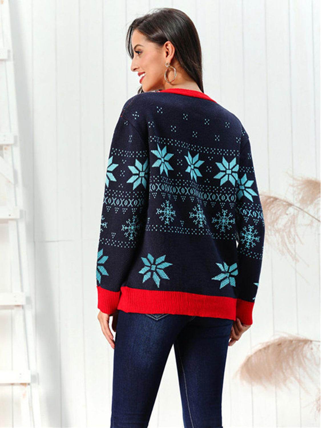 Snowflake Pattern Button Down Cardigan for Winter Style