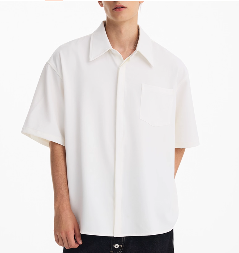Summer American Retro Solid Color Short Sleeve Shirt Men
