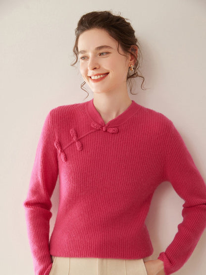 Chinese Cheongsam-Style Frog Button Goat Cashmere Sweater