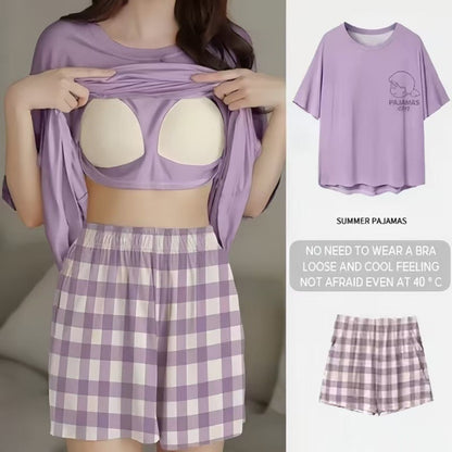 Womens Padded Bra Sleepwear Set
