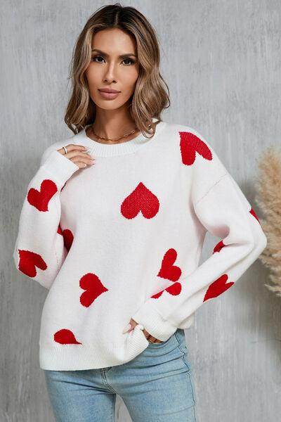 Angel Wings Heart Round Neck Dropped Shoulder Sweater for Women