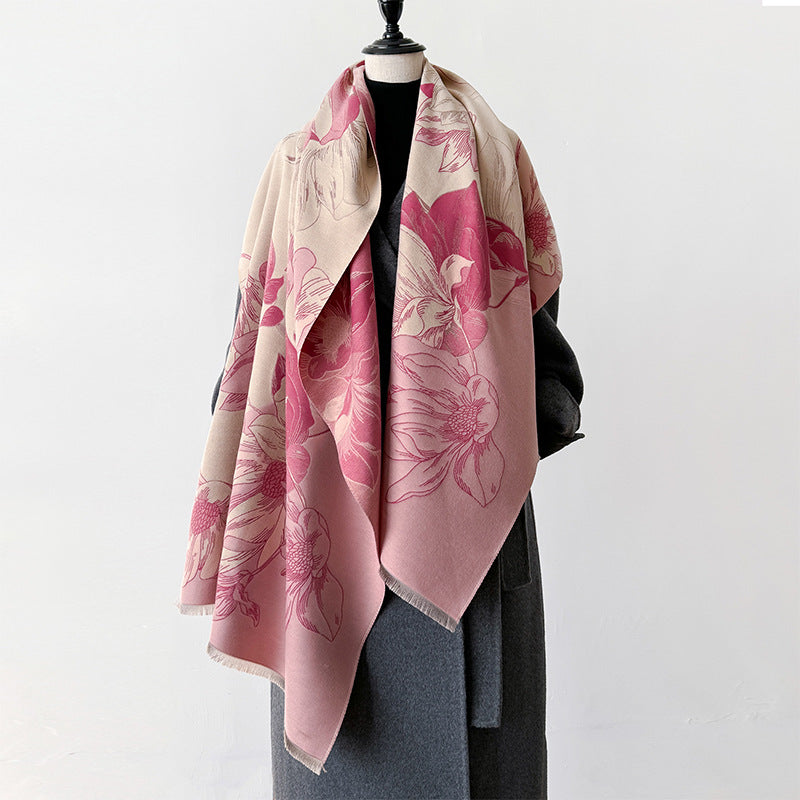 Chinese-style Landscape And Floral Cashmere-look Scarf