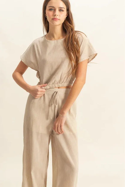 HYFVE Round Neck Short Sleeve Top and Pants Set