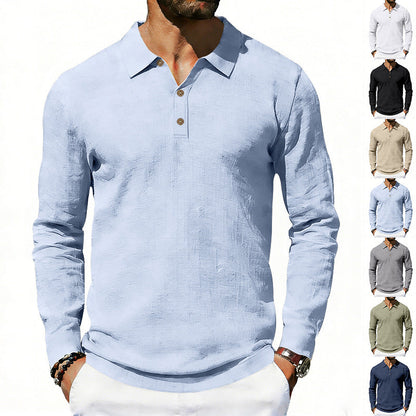 New Cross-Border Amazon Spring And Autumn Linen Polo Long-Sleeve Multi-Color Classic Quick-Dry Breathable Versatile Men's Style