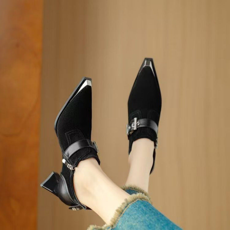 Retro-style Metallic Square-toe Chunky-heel Pumps